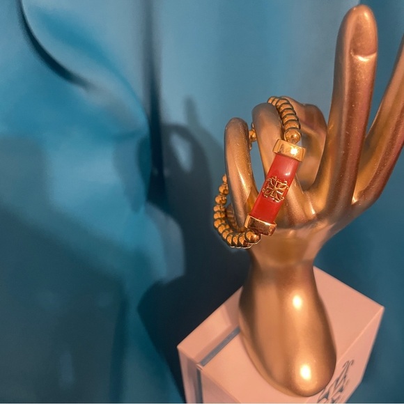 Gold and Red Holiday Rustic Cuff Bracelet - Picture 2 of 3